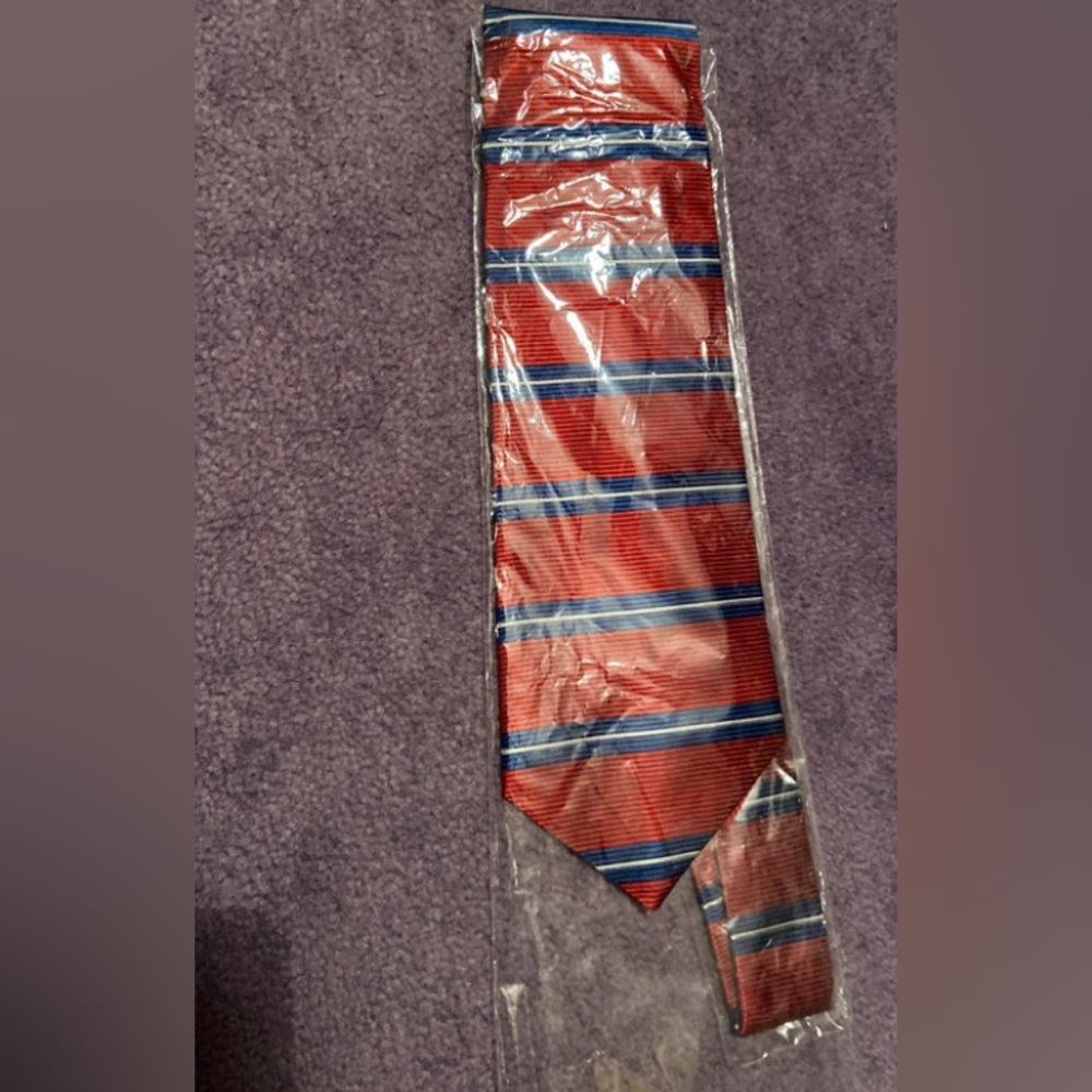 TIE Dark Red Blue Stripes France Designer 100% Silk NEW